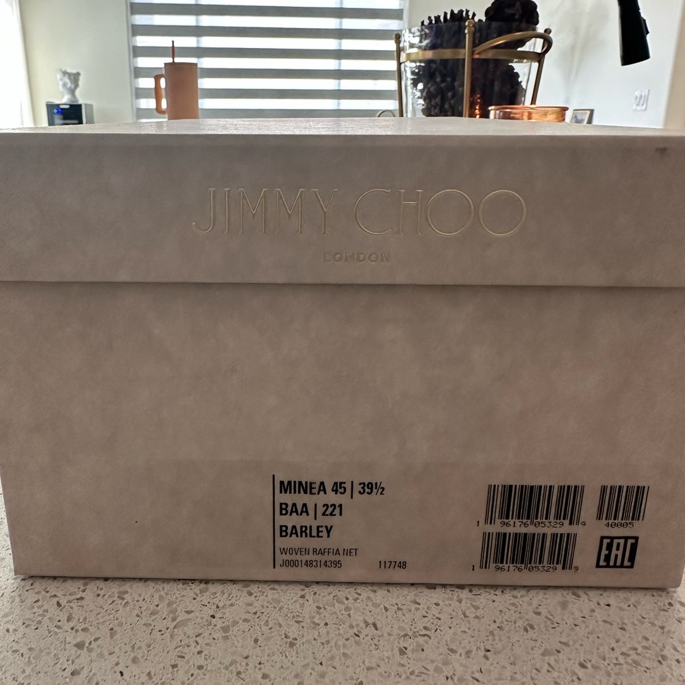 Jimmy Choo Minea 45 Woven Raffia slide heeled Sandals in Barley. Size 39.5 EU - Picture 10 of 14